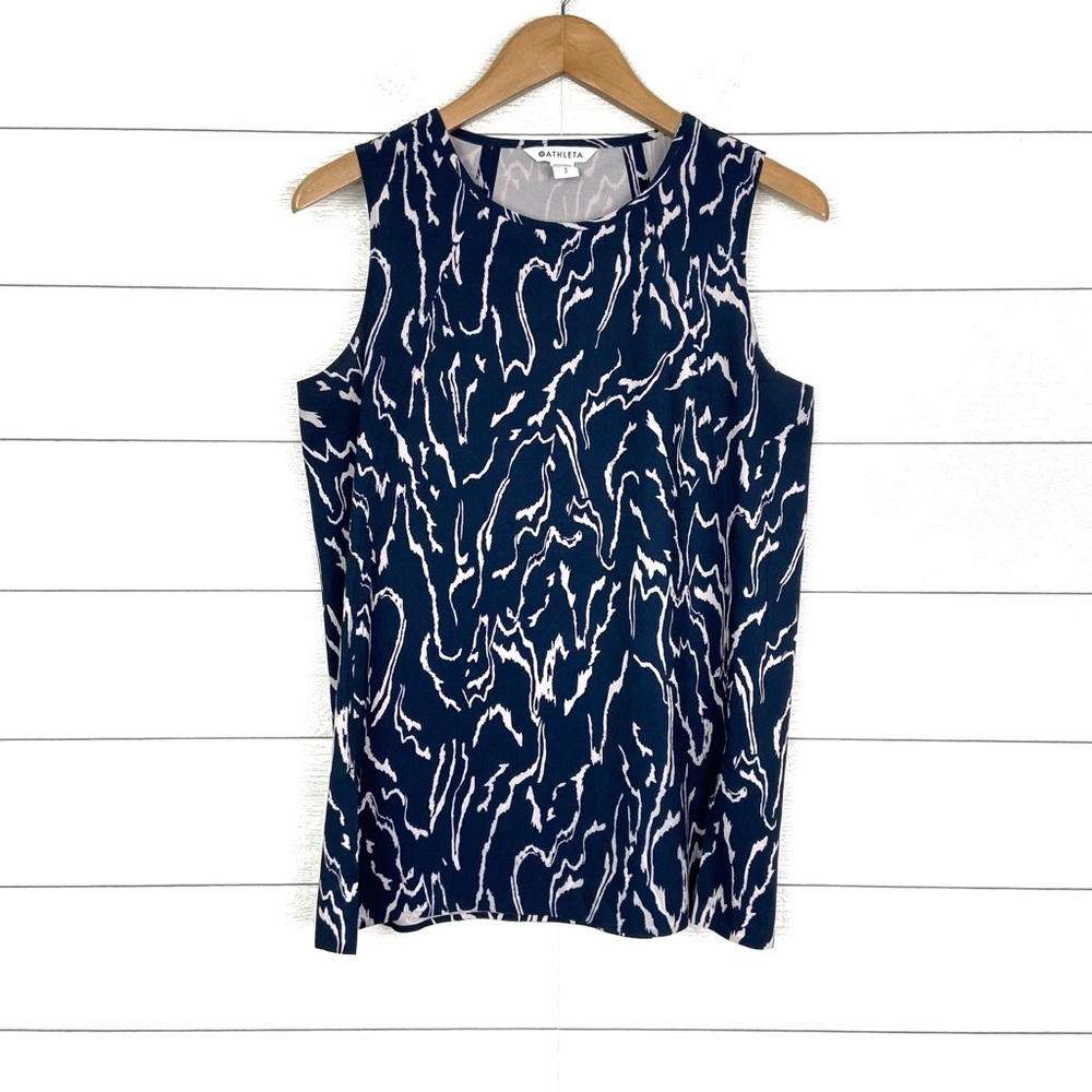 ATHLETA Zephyr Refined Tank Navy Blue Print Small
